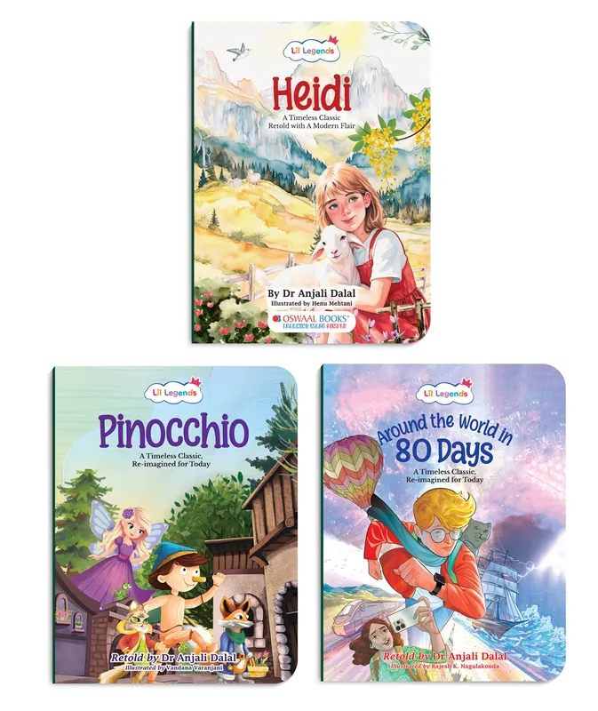 Lil Legends Timeless Classics Re-Imagined for Today | Set of 3 Story Books | Heidi, Pinocchio and Around the World in 80 Days | Vocabulary, Imagination and Value Booster Stories | For Age 7+