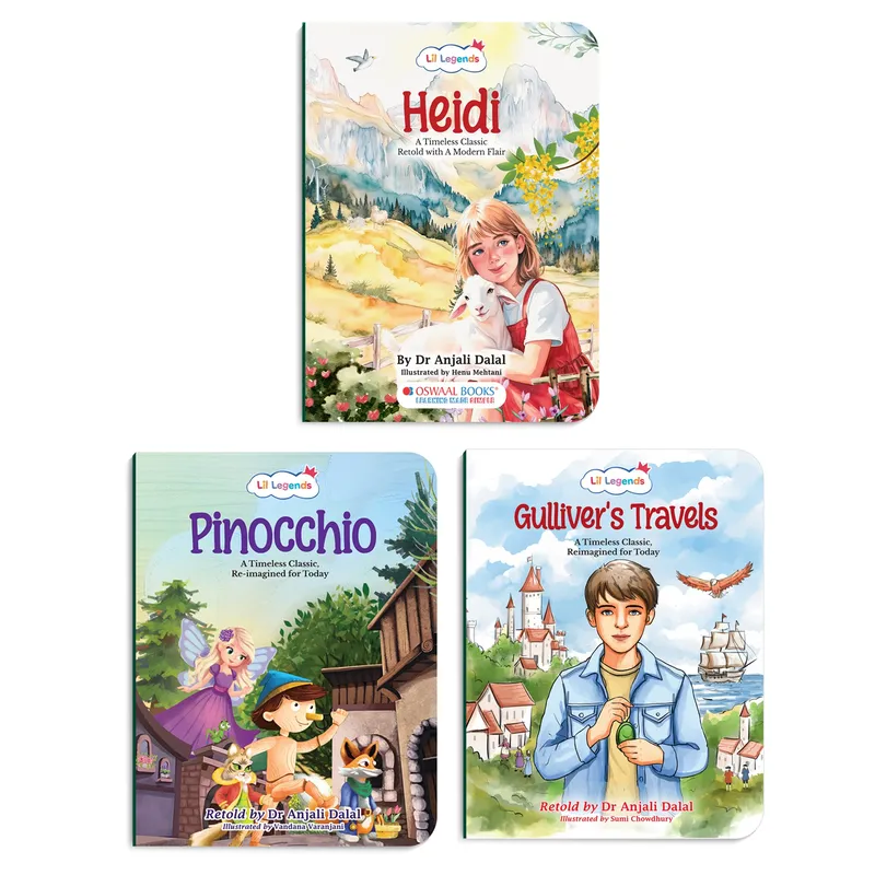 Lil Legends Timeless Classics Re-Imagined for Today | Set of 3 Story Books | Heidi, Pinocchio and Gulliver's Travels | Vocabulary, Imagination and Value Booster Stories | For Age 7+