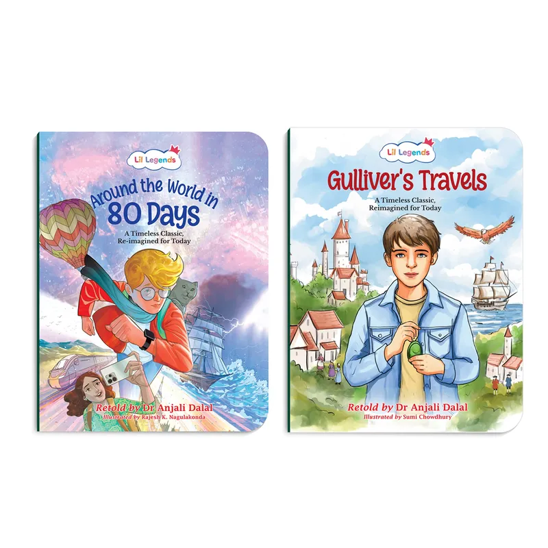 Lil Legends Timeless Classics Re-Imagined for Today | Set of 2 Books | Gulliver's Travels and Around the World in 80 Days | Vocabulary, Imagination and Value Booster Stories | For Age 7+