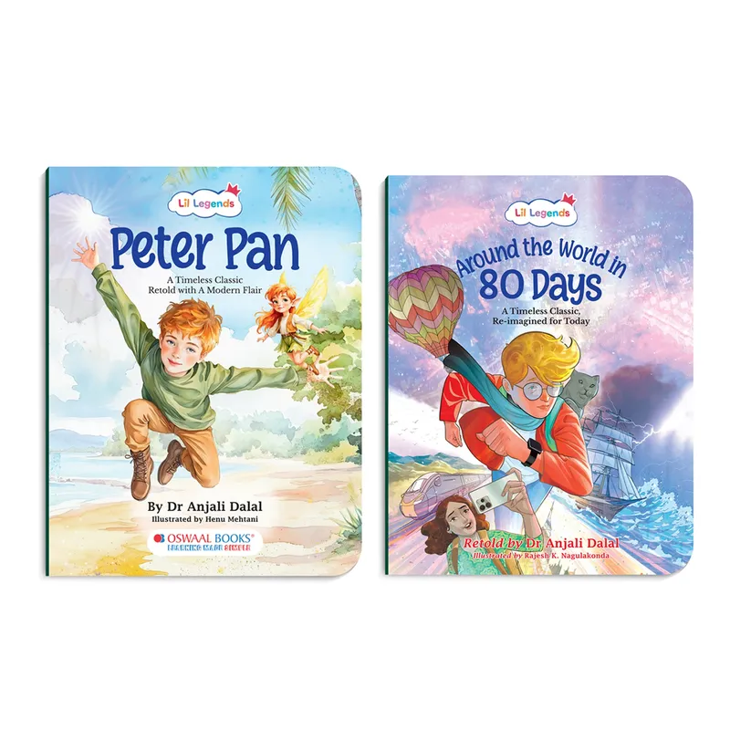 Lil Legends Timeless Classics Re-Imagined for Today | Set of 2 Story Books | Peter Pan and Around the World in 80 Days | Vocabulary, Imagination and Value Booster Stories | For Age 7+