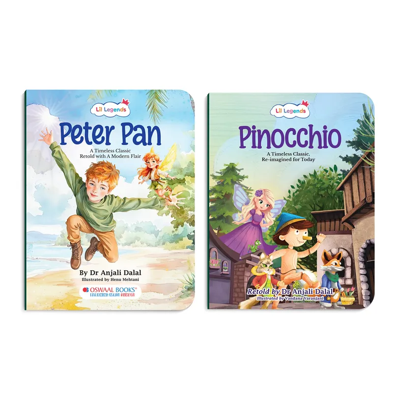 Lil Legends Timeless Classics Re-Imagined for Today | Set of 2 Illustrated Story Books | Pinocchio and Peter Pan | Vocabulary, Imagination and Value Booster Stories | For Age 7+