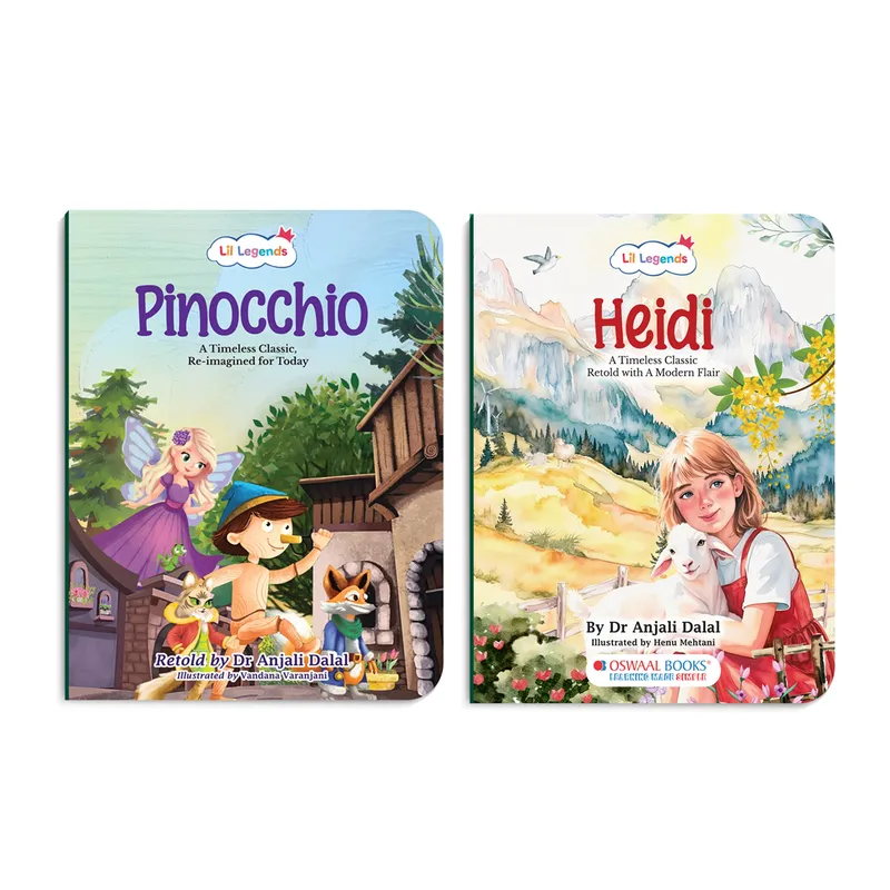 Lil Legends Timeless Classics Re-Imagined for Today | Set of 2 Illustrated Story Books | Heidi and Pinocchio Vocabulary, Imagination and Value Booster Stories For Young Readers | For Age 7+