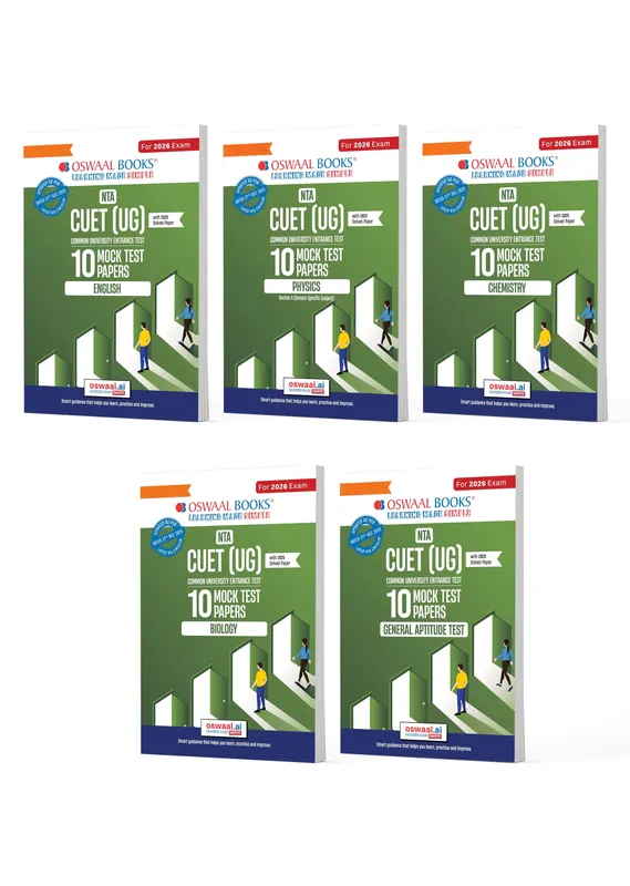 NTA CUET (UG) Mock Test Papers | English, Physics, Chemistry, Biology & General Aptitude Test (Set of 5 Books) | For 2026 Exam | Includes 2025 Paper-fully solved | With Oswaal AI