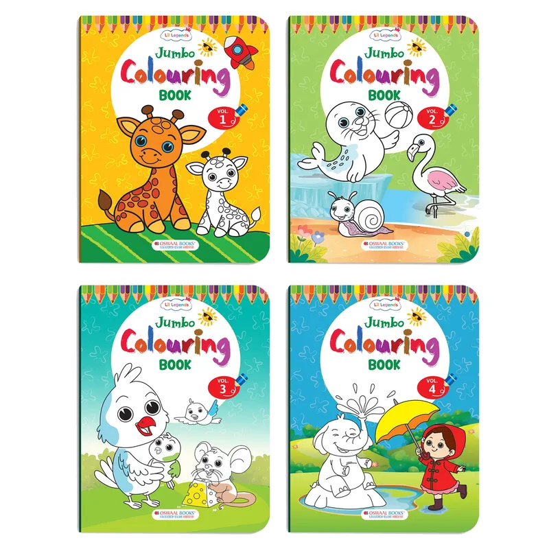 Lil Legends Jumbo Colouring Books Vol 1-4 for Kids | Bold Outlines and Big Designs | Animals, Birds, Everyday Objects and Nature | Fun Colouring Activity Books | Age 3+
