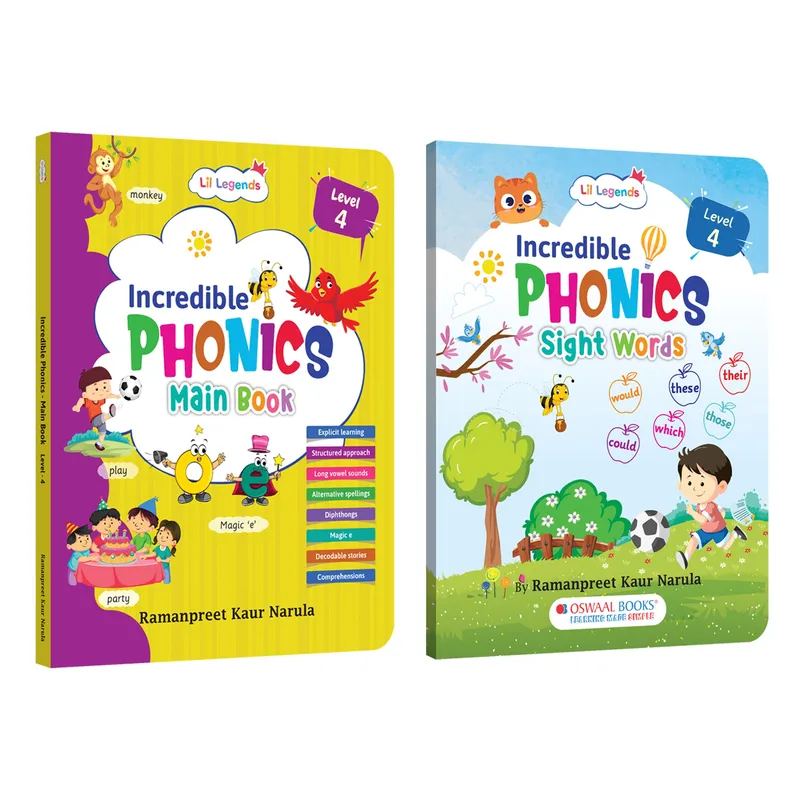 Lil Legends Incredible Phonics Level 4 Main Book and Sight Words Book | Set of 2 Books for Kids | Long Vowels, Complex Blends and High Frequency Words | For Class 1 and 2 | Age 6-8