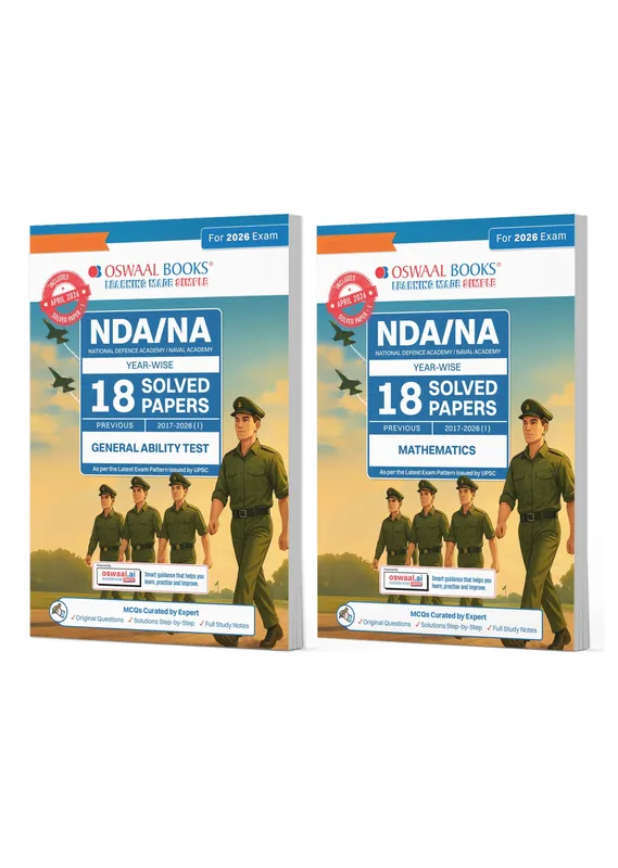 NDA/NA GAT & Mathematics 18 Previous Years' Solved Papers English Medium Set of 2 | Year-wise 2017-2026 | Includes 2026 Paper-I | With Oswaal AI | For 2026-27 Exams