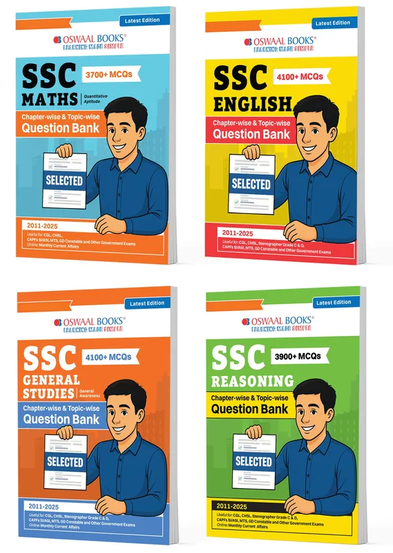 SSC 15 Years Question Bank English Medium Set of 4 | Maths, English, GS & Reasoning 15000+ MCQs Tier-1 | SSC CGL, CHSL, MTS, CPO | Previous Years 2011-2025 | For 2026 Exam