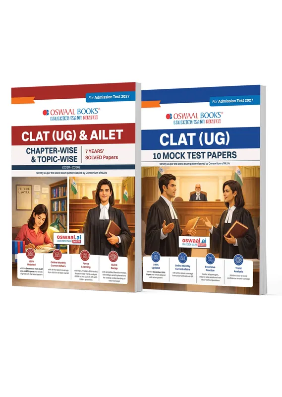 CLAT (UG) and AILET 7 Years' Chapter-wise and Topic-wise Solved Papers + 10 Mock Test Papers (Set of 2 Books) | For 2027 Admission Test