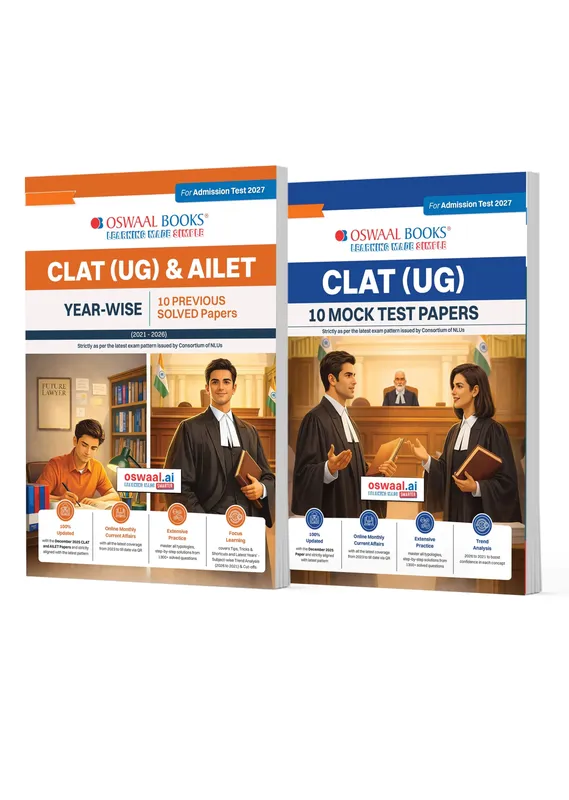 CLAT (UG) & AILET Year-wise 10 Previous Solved Papers + 10 Mock Test Papers (Set of 2 Books) | For 2027 Admission Test
