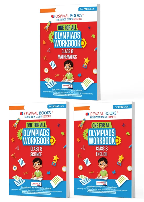 One For All Olympiad Workbook Class 8 (Set of 3 Books) Maths, Science & English For 2026 Exam