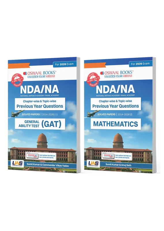 NDA/NA GAT & Mathematics 13 Years' Chapter-wise & Topic-wise Solved Papers English Medium Set of 2 | 2014-2026 | Includes 2026 Paper-I | With Oswaal AI | For 2026-27 Exams