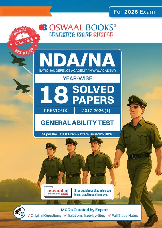 NDA/NA GAT 18 Previous Years' Solved Papers English Medium | General Ability Test (English & GK) | Year-wise 2017-2026 | 2800+ Questions | With Oswaal AI | For 2026-27 Exams