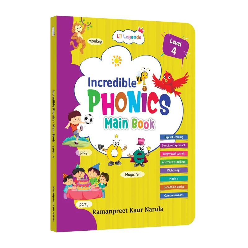 Lil Legends Incredible Phonics Level 4 Main Book for Kids | Long Vowels, Complex Blends, Multi-Syllabic Words | Phonics Reading Book | Advanced Phonics Workbook | For Class 1 and 2 | Age 6-8