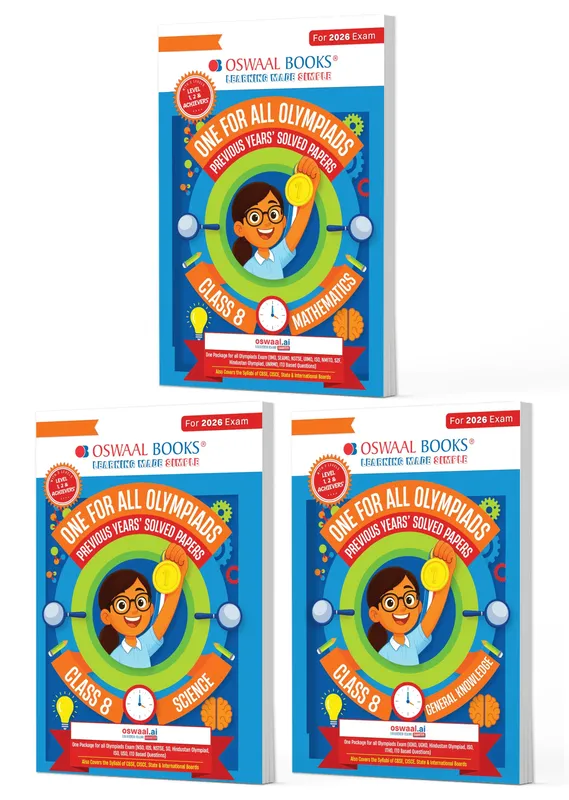 One for All Olympiads | Class 8 Maths, Science, GK | Chapter-wise Previous Years' Solved Papers | Prep-Guide With Level 1, 2 & Achievers Section (Set of 3 Books) For 2026 Exam