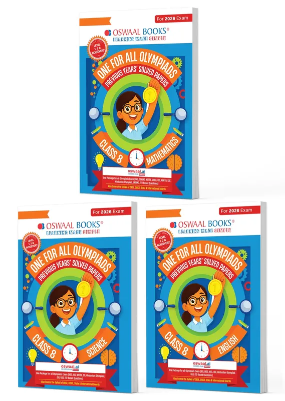 One for All Olympiads | Class 8 Maths, Science, English | Chapter-wise Previous Years' Solved Papers | Prep-Guide With Level 1, 2 & Achievers Section (Set of 3 Books) For 2026 Exam