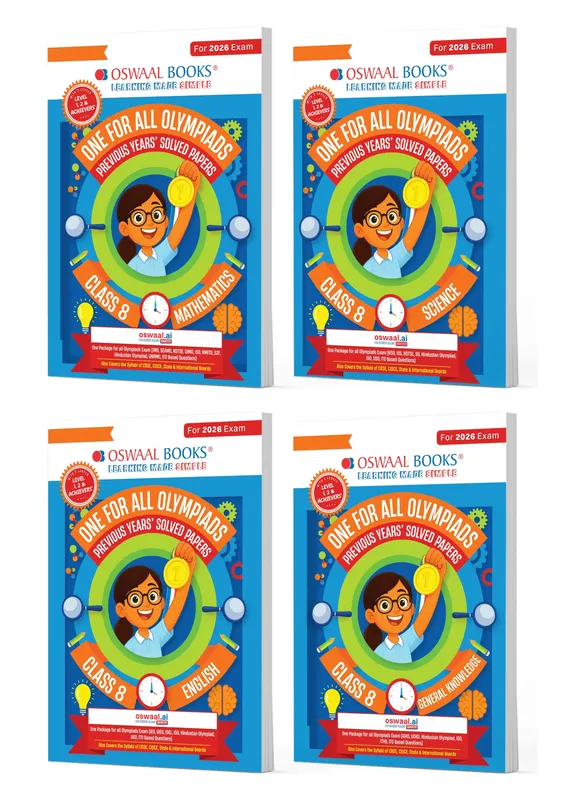 One for All Olympiads | Class 8 Maths, Science, English, GK | Chapter-wise Previous Years' Solved Papers | Prep-Guide With Level 1, 2 & Achievers Section (Set of 4 Books) For 2026 Exam