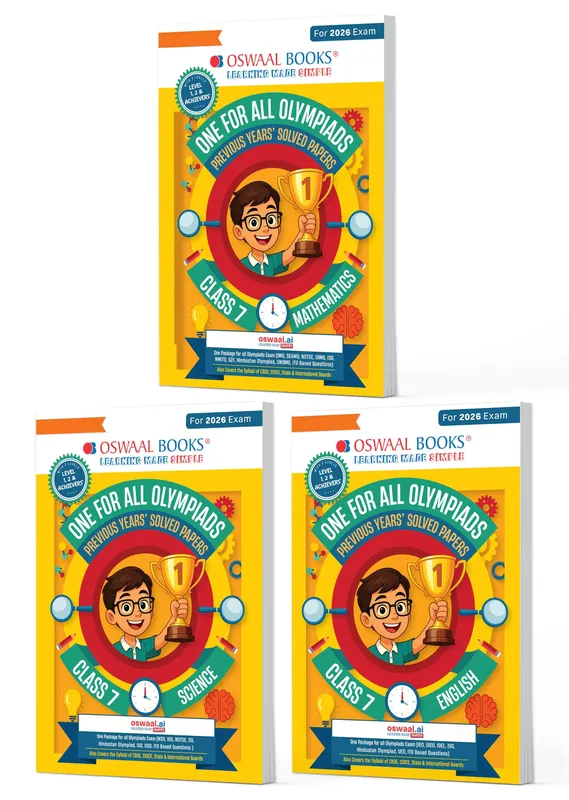 One for All Olympiads | Class 7 Maths, Science, English | Chapter-wise Previous Years' Solved Papers | Prep-Guide With Level 1, 2 & Achievers Section (Set of 3 Books) For 2026 Exam
