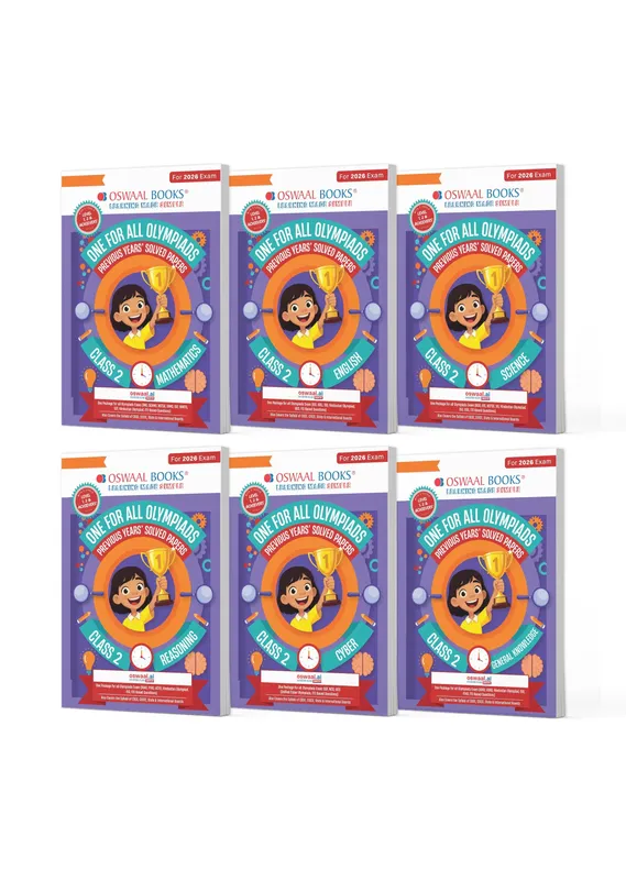 One For All Olympiad Chapter-wise Previous Years' Solved Papers, Prep-Guide Class 2 (Set of 6 Books) Maths, English, Science, Reasoning, Cyber & General Knowledge (For 2026 Exam)