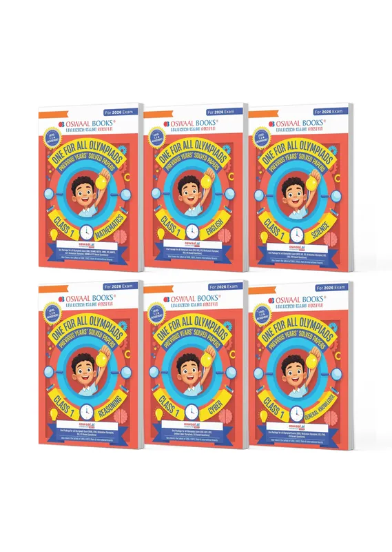 One For All Olympiad Chapter-wise Previous Years' Solved Papers, Prep-Guide Class 1 (Set of 6 Books) Maths, English, Science, Reasoning, Cyber & General Knowledge (For 2026 Exam)
