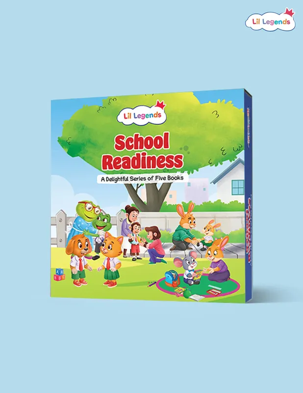Lil Legends School Readiness Picture Book Set for Kids | Slipcase with 5 Board Books | School Bus Ride, Meeting Teachers, Making Friends, Classroom Habits and Healthy Eating | Age 2-6