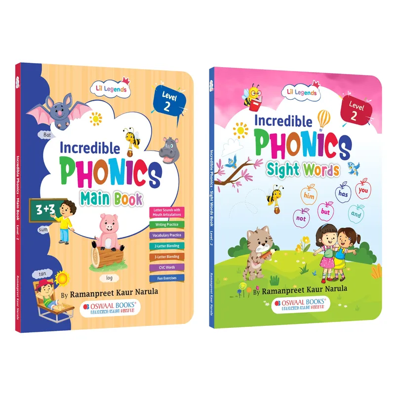 Lil Legends Incredible Phonics Level 2 Main Book and Sight Words Book | Set of 2 Books for Age 4-6 Years | CVC Words, Blending and High Frequency Words | Fun Activity Book | For UKG/Class 1
