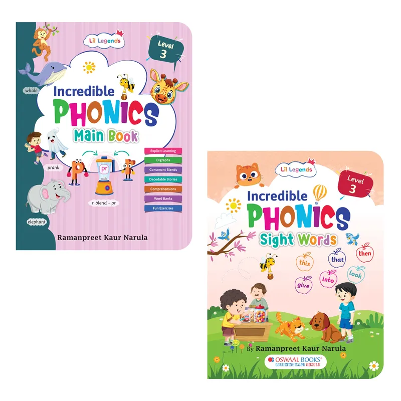 Lil Legends Incredible Phonics Level 3 Main Book and Sight Words Book | Set of 2 Books for Age 5-7 Years | Digraphs, Consonant Blends, High Frequency Words and Activities | For Class 1 and 2