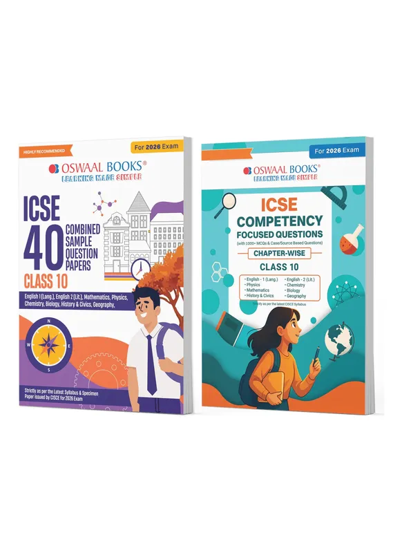 ICSE Class 10, 40 Combined Sample Question Papers + Competency Focused Questions Physics, Chemistry, Maths, Biology, English Paper-1, English Paper-2, History& Civics, Geography (Set of 2 Books) for 2026 Board Exams