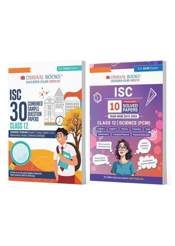 ISC Class 12, 30 Combined Sample Question Papers + 10 Previous Years' Solved Papers PCM- Physics, Chemistry, Maths, English-1, English-2 (Set of 2 Books) for 2026 Board Exams