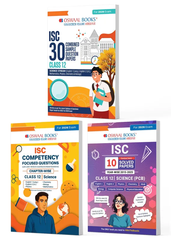 ISC Class 12, 30 Combined Sample Question Papers + Competency Focused Questions + 10 Previous Years' Solved Papers PCB- Physics, Chemistry, Biology, English-1, English-2 (Set of 3 Books) for 2026 Board Exams