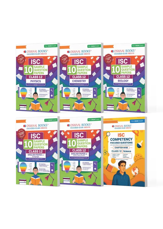 ISC Class 12, 10 Sample Question Papers + Competency Focused Questions PCB- Physics, Chemistry, Biology, English-1, English-2 (Set of 6 Books) for 2026 Board Exams