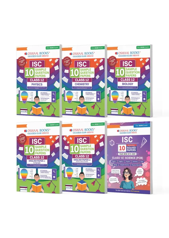 ISC Class 12, 10 Sample Question Papers + 10 Previous Years' Solved Papers PCB- Physics, Chemistry, Biology, English-1, English-2 (Set of 6 Books) for 2026 Board Exams
