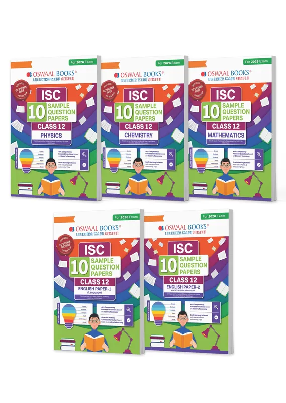 ISC 10 Sample Question Papers Class 12 (Set of 5 Books) Physics, Chemistry, Mathematics, English Paper 1 & 2 For 2026 Board Exam (Based On The Latest CISCE/ICSE Specimen Paper), With Competency-Based Questions, Mind Maps, On-Tips Notes