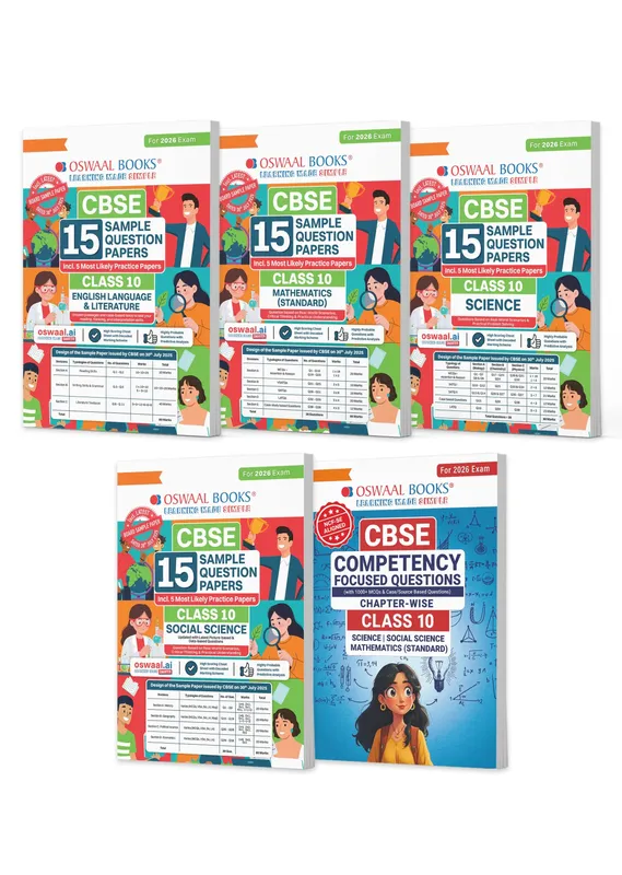 CBSE 15 Sample Question Papers + Competency Focused Questions English, Maths Standard, Science, Social Science For Class 10 recommended by 2025 CBSE Toppers with Chapter-wise Highly Probable Questions, (Set of 5) For 2026 Board Exams
