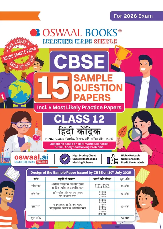 CBSE 15 Sample Question Papers Class 12 Hindi Core for 2026 Board Exam (As per CBSE Sample Question Paper issued on 30 July 2025), recommended by 2025 CBSE Toppers with Chapter-wise Highly Probable Questions