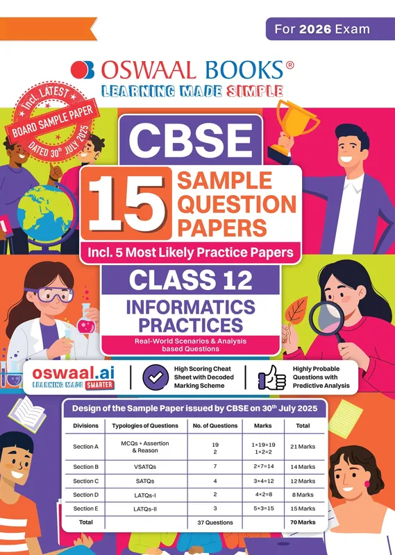 CBSE 15 Sample Question Papers Class 12 Informatics Practices for 2026 Board Exam (As per CBSE Sample Question Paper issued on 30 July 2025), recommended by 2025 CBSE Toppers with Chapter-wise Highly Probable Questions