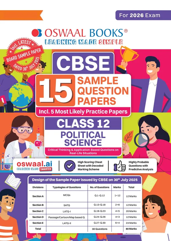 CBSE 15 Sample Question Papers Class 12 Political Science for 2026 Board Exam (As per CBSE Sample Question Paper issued on 30 July 2025), recommended by 2025 CBSE Toppers with Chapter-wise Highly Probable Questions
