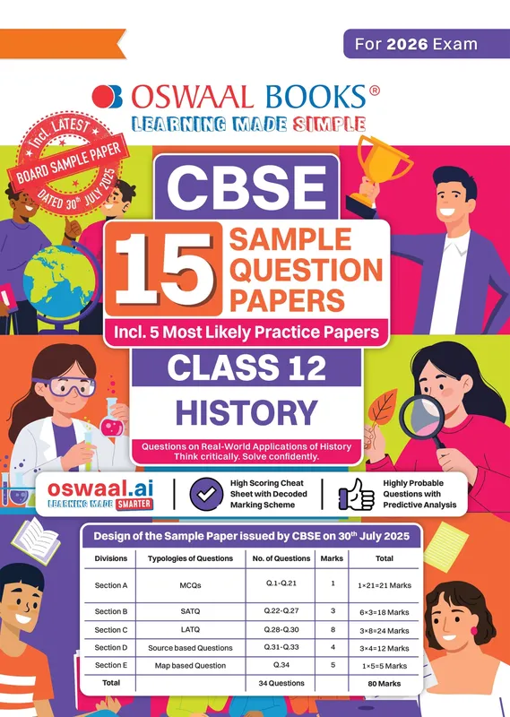 CBSE 15 Sample Question Papers Class 12 History for 2026 Board Exam (As per CBSE Sample Question Paper issued on 30 July 2025), recommended by 2025 CBSE Toppers with Chapter-wise Highly Probable Questions