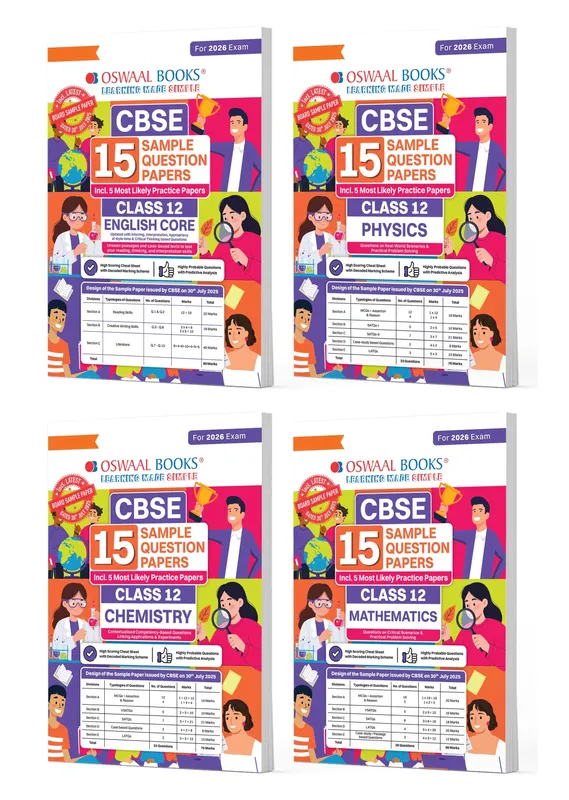 CBSE Sample Question Papers Class 12 English, Physics, Chemistry & Mathematics (Set of 4 Books) (For Board Exams 2026)
