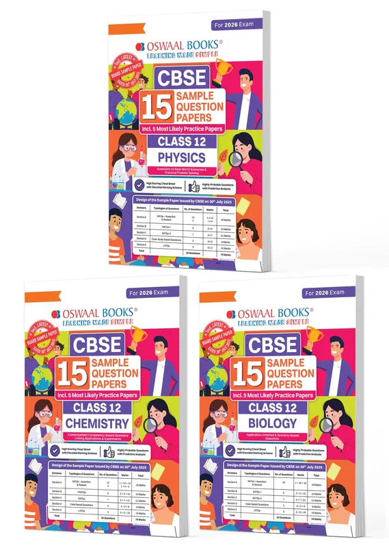 CBSE Sample Question Papers Class 12 Physics, Chemistry & Biology (Set of 3 Books) (For Board Exams 2026)