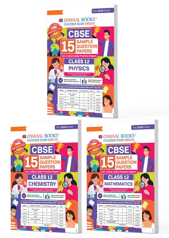 CBSE Sample Question Papers Class 12 Physics, Chemistry & Mathematics (Set of 3 Books) (For Board Exams 2026)