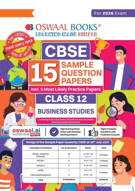 CBSE 15 Sample Question Papers Class 12 Business Studies for 2026 Board Exam (As per CBSE Sample Question Paper issued on 30 July 2025), recommended by 2025 CBSE Toppers with Chapter-wise Highly Probable Questions