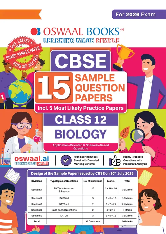 CBSE 15 Sample Question Papers Class 12 Biology for 2026 Board Exam (As per CBSE Sample Question Paper issued on 30 July 2025), recommended by 2025 CBSE Toppers with Chapter-wise Highly Probable Questions