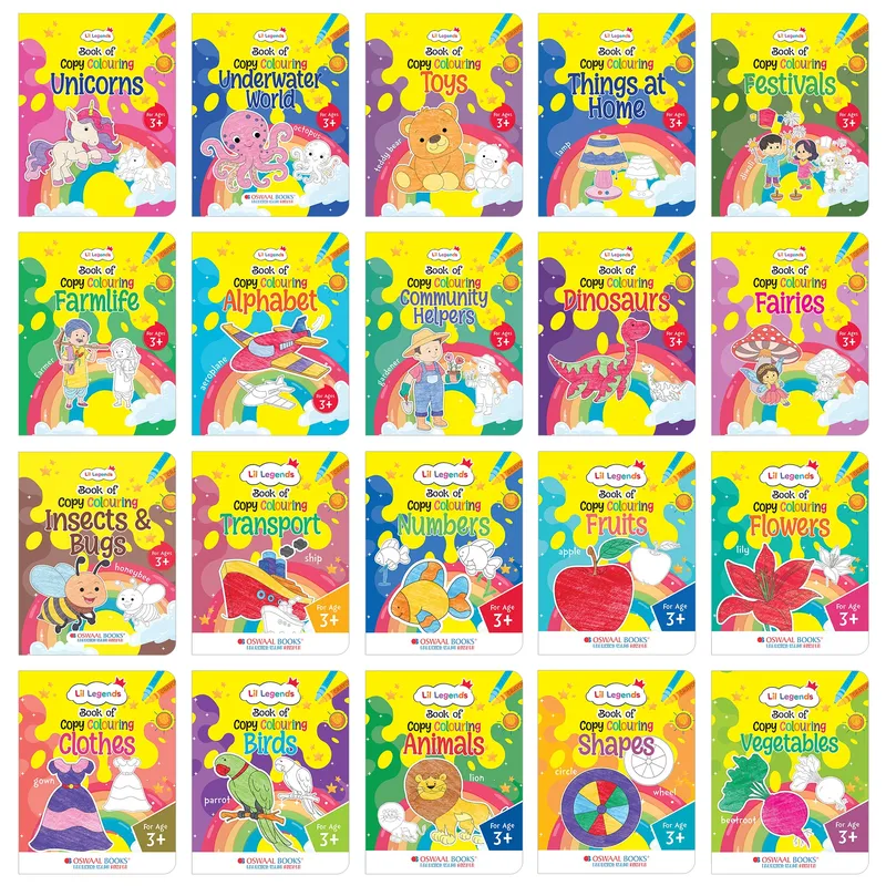 Lil Legends Books Of Copy Colouring Mega Pack of 20 Books for Kids | Alphabet, Numbers, Toys, Fairies and More | Fun Activities and Vocabulary Booster | For Nursery/LKG/UKG | Age 3+