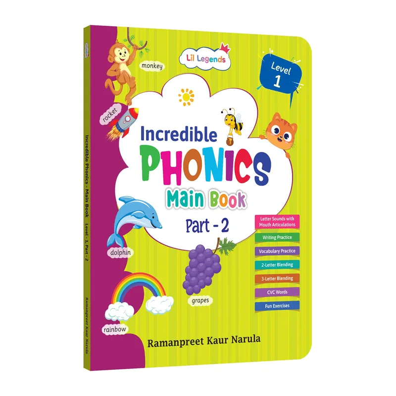 Lil Legends Incredible Phonics Level 1 Main Book Part 2 for Kids | Letter Sounds, Tracing, Writing, Word Recognition and Fun Activities | Phonics Workbook | For Nursery/LKG | Age 3-5