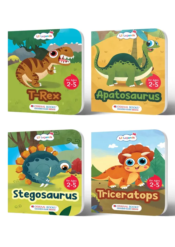Lil Legends Dinosaur Padded Board Book Set of 4 for Kids Age 2+ Years - T-Rex, Triceratops, Stegosaurus and Apatosaurus | Illustrated Read-Aloud Bedtime Stories