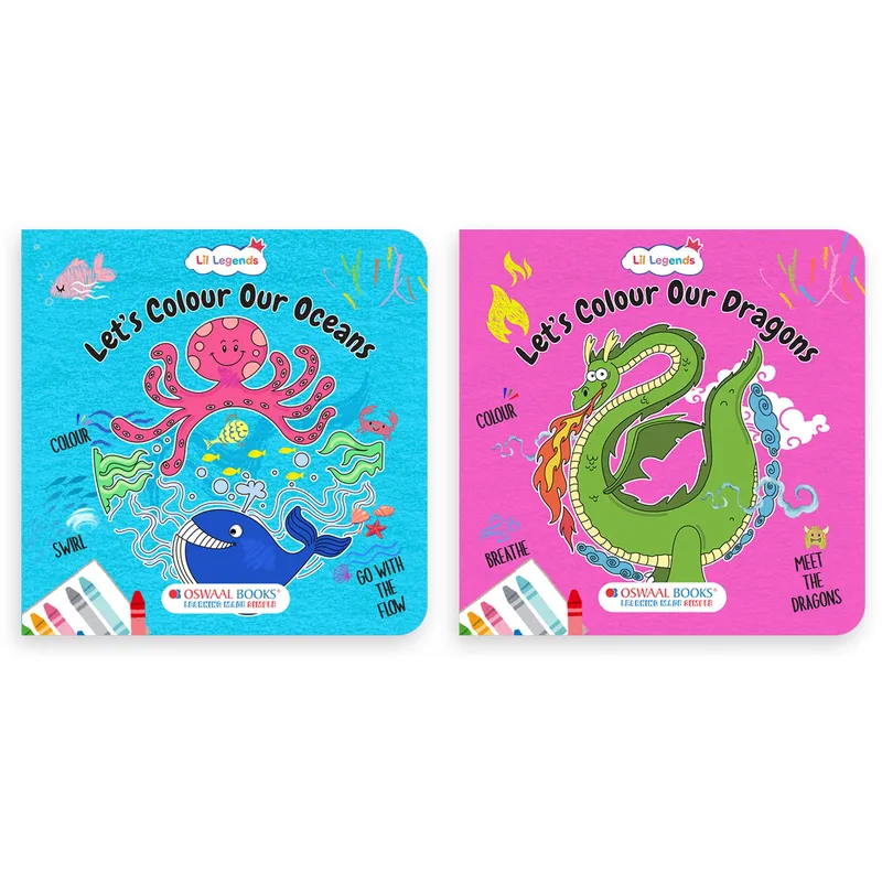 Lil Legends Let's Colour Set of 2 Colouring Books | Nature and Dragons | Travel-Friendly Hardboard Support | Boosts Focus and Creativity | For UKG/Primary | Age 4+