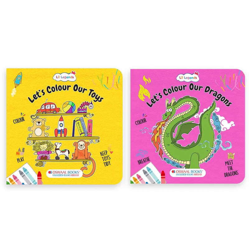 Lil Legends Let's Colour Set of 2 Colouring Books | Toys and Dragons | Travel-Friendly Hardboard Support | Boosts Focus and Creativity | For UKG/Primary | Age 4+
