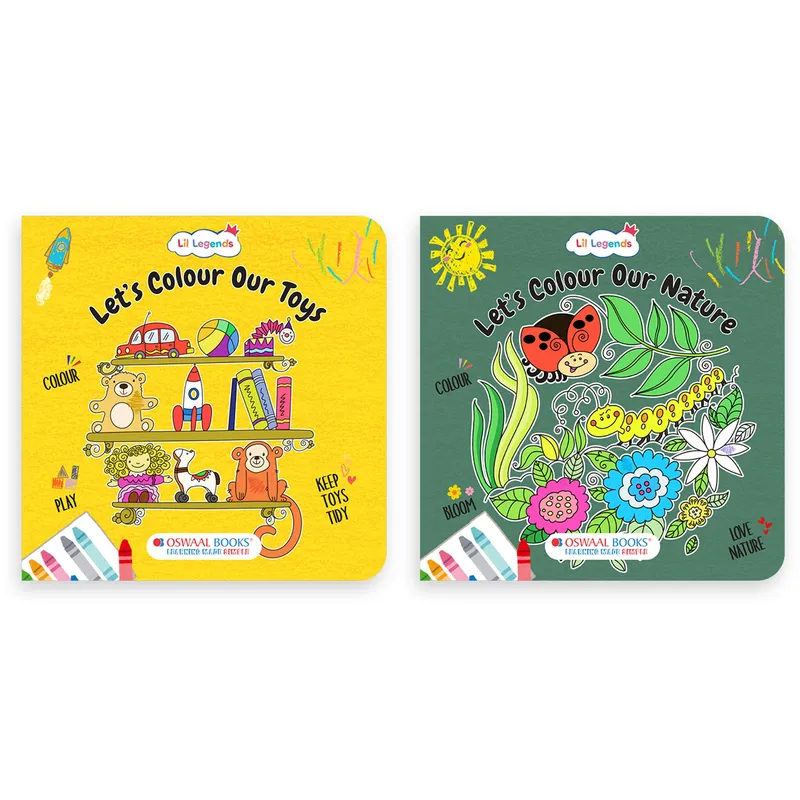 Lil Legends Let's Colour Set of 2 Colouring Books | Toys and Nature | Travel-Friendly Hardboard Support | Boosts Focus and Creativity | For UKG/Primary | Age 4+