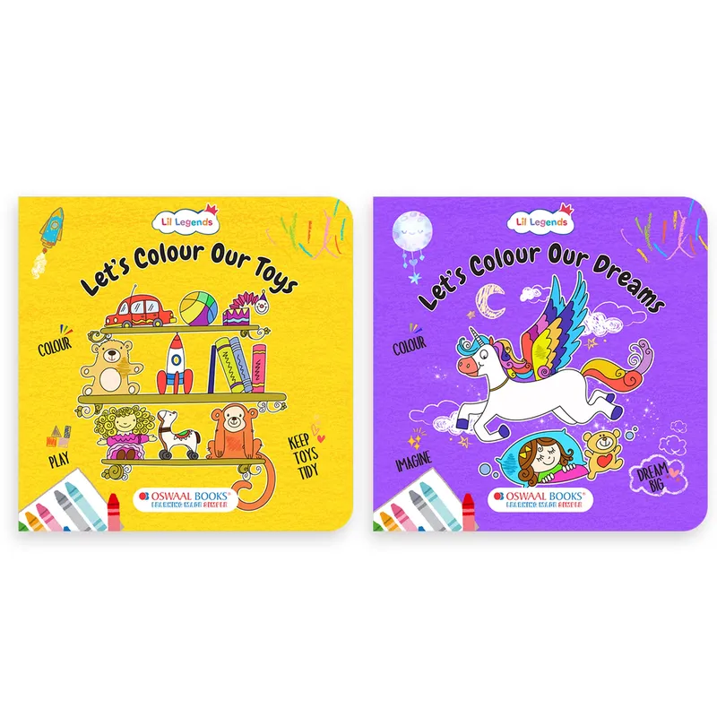 Lil Legends Let's Colour Set of 2 Colouring Books | Toys and Dreams | Travel-Friendly Hardboard Support | Boosts Focus and Creativity | For UKG/Primary | Age 4+