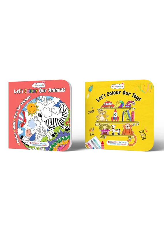 Lil Legends Let's Colour Set of 2 Colouring Books | Animals and Toys | Travel-Friendly Hardboard Support | Boosts Focus and Creativity | For UKG/Primary | Age 4+